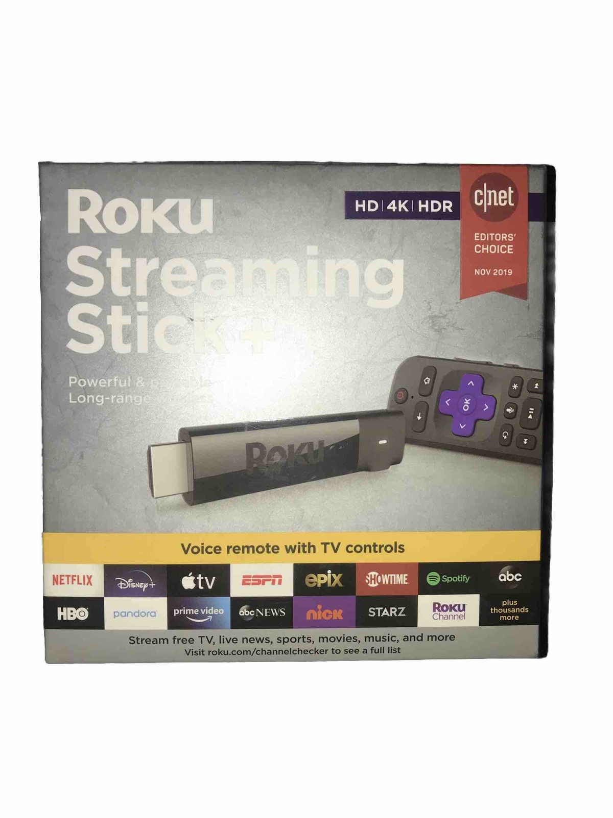 ROKU 3810R Streaming Stick+ 4K/HDR/HD with Voice Remote, Black