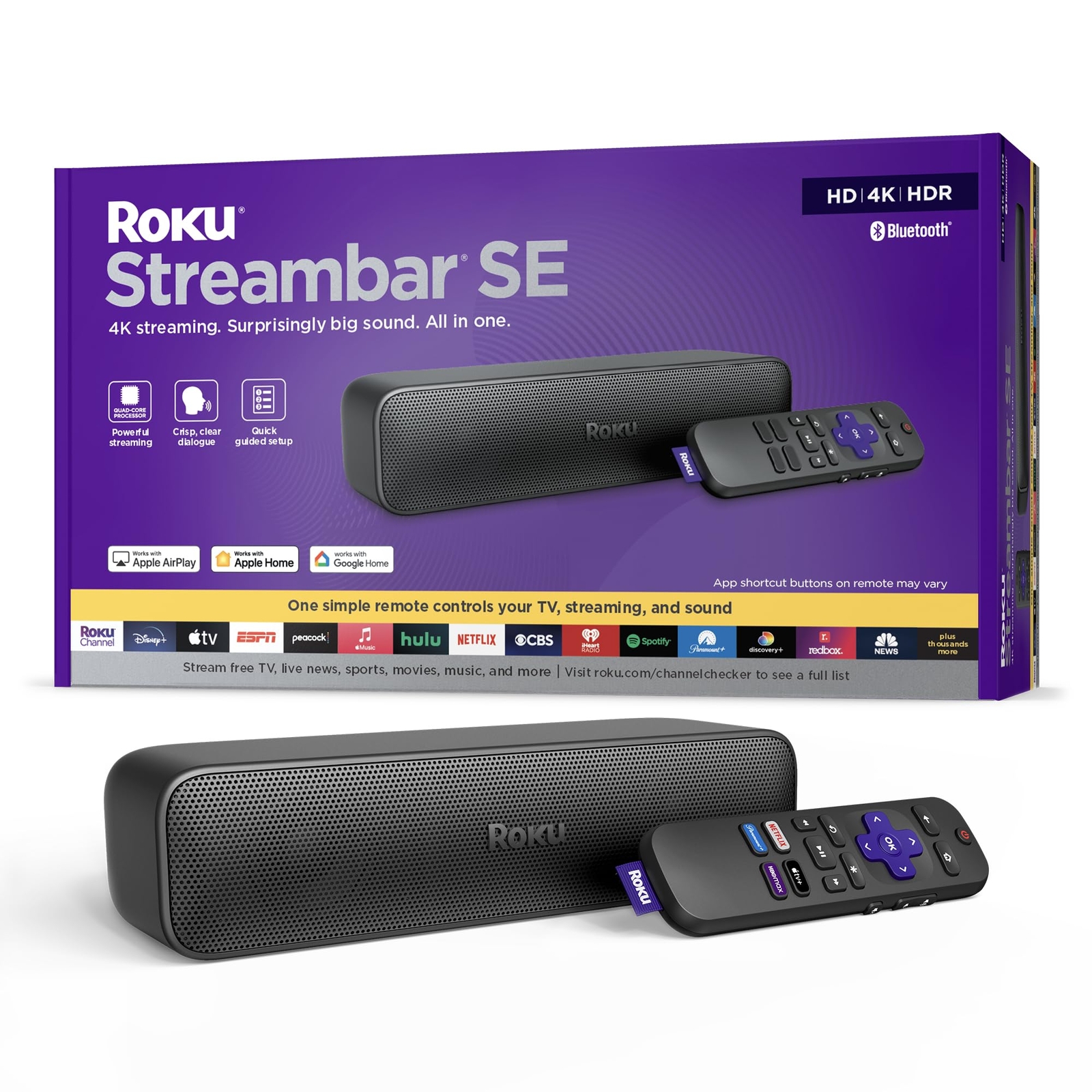 Roku Streambar SE | 2-in-1 TV Soundbar with Built-in 4K/HD/HDR Streaming