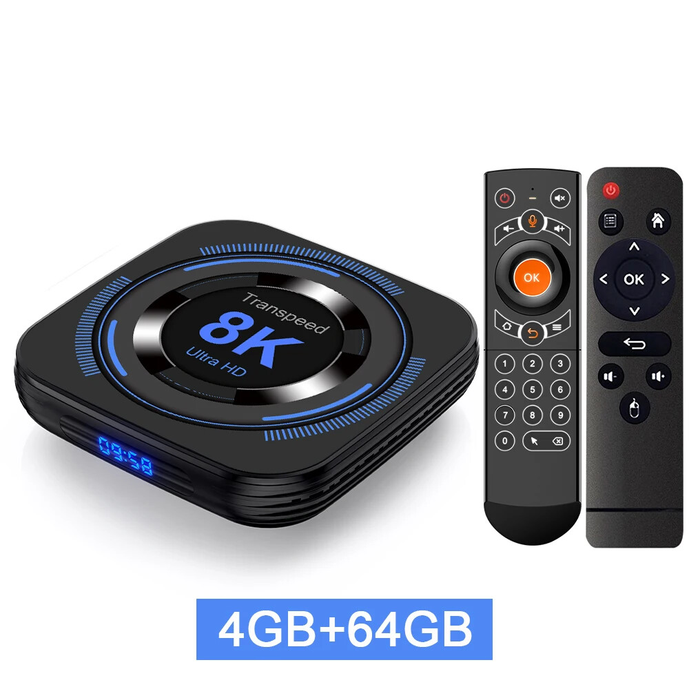 Transpeed Android TV BOX Dual Wifi Support 8K 4K BT Voice Media player Set
