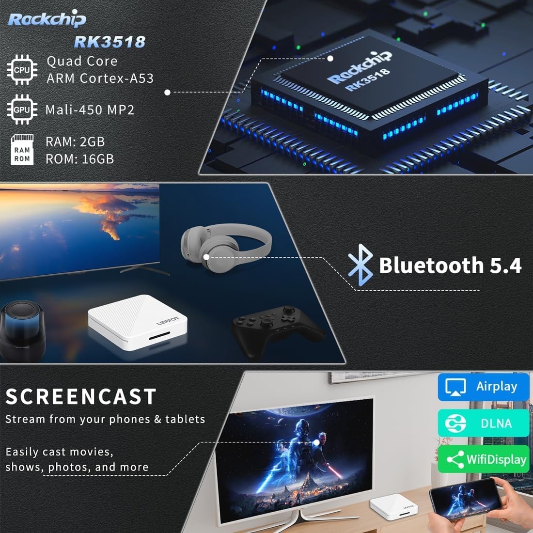 Ultra HD Smart TV Box with HDMI Connectivity and Built-in Media Features