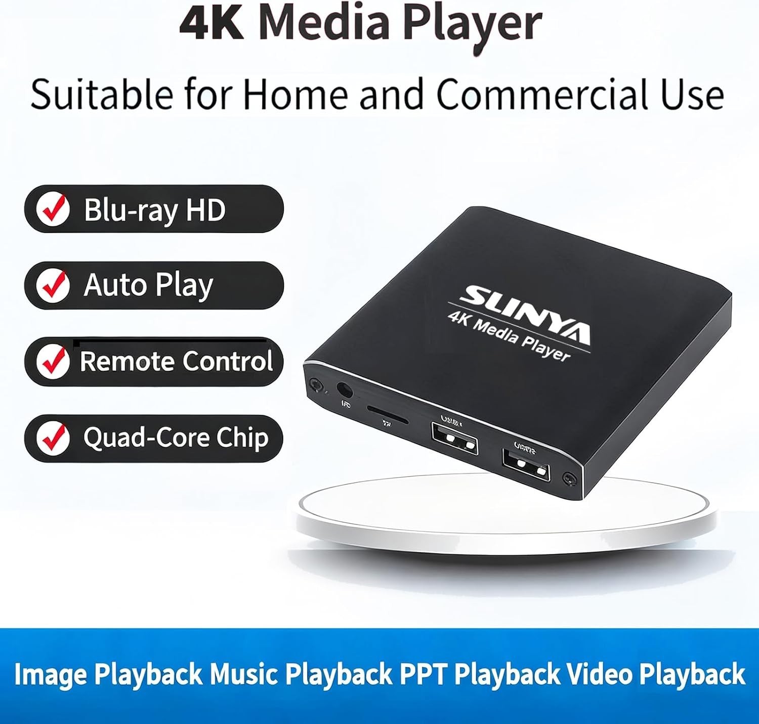 4K Ultra HD Digital Media Player with Remote Control, Supports HDD/USB Drive/…