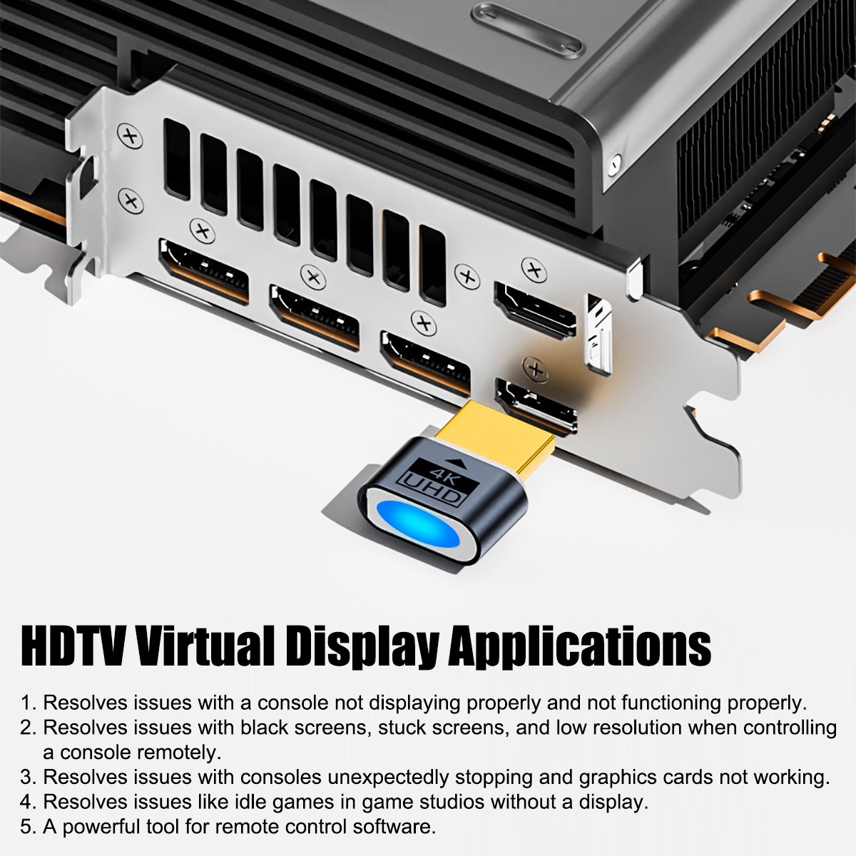 4K LED Light HDTV Graphics Card Emulator Headless Monitor Adapter Plug-and-Play.