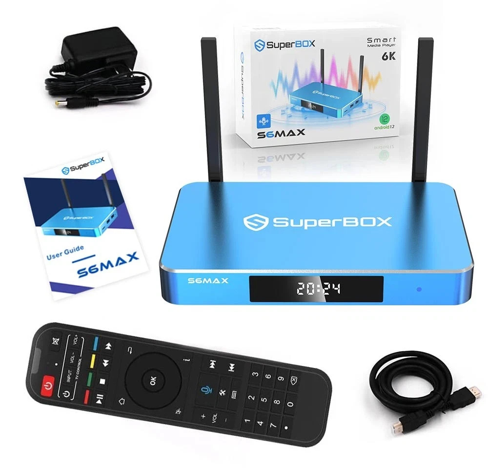 SuperBox S6 Max 6K Android TV Box Blue Dual Band WiFi 6 HDMI 64GB Dolby Digital