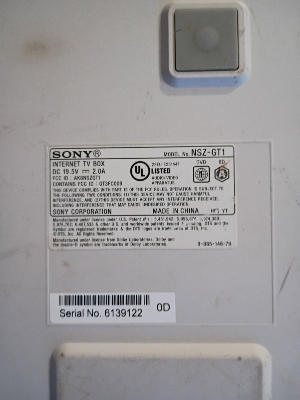 Sony NSZ-GT1 Google TV Box White HDMI USB Ethernet Dolby Digital DTS