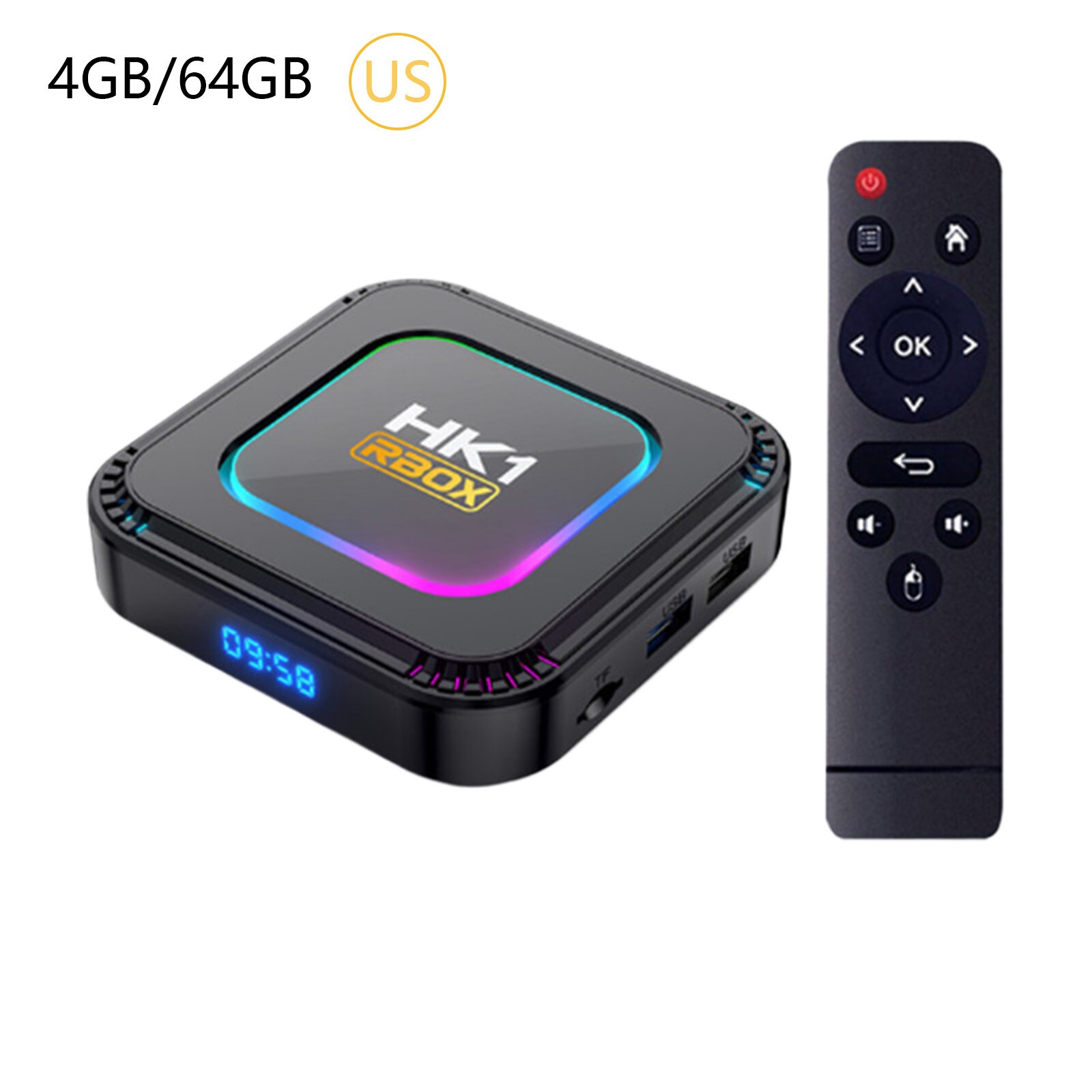 Quad Core Android 13 TV Box 4GB/64GB HK1 8K HD Wifi Media Stream Player3C