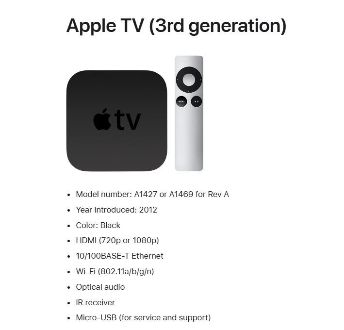 Apple TV Model A1469 Generation 3 720p HD Media Streamer w/remote Fully Tested