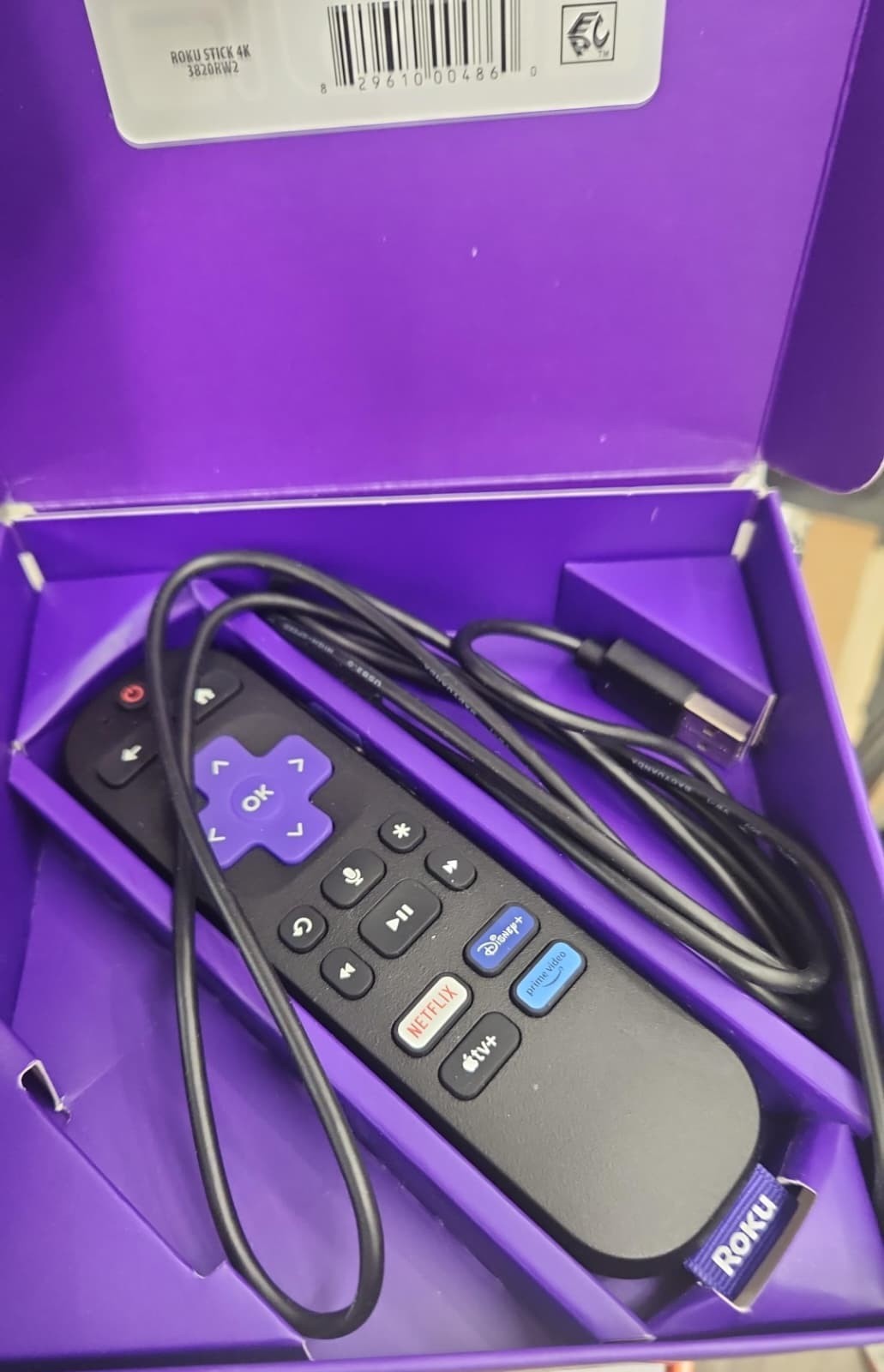 Roku 3820R Streaming Stick 4K – Black Open box Missing Power Adapter