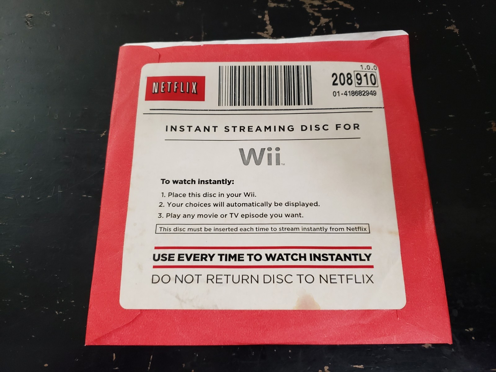Netflix Instant Streaming Disc for Wii Red Box 2010