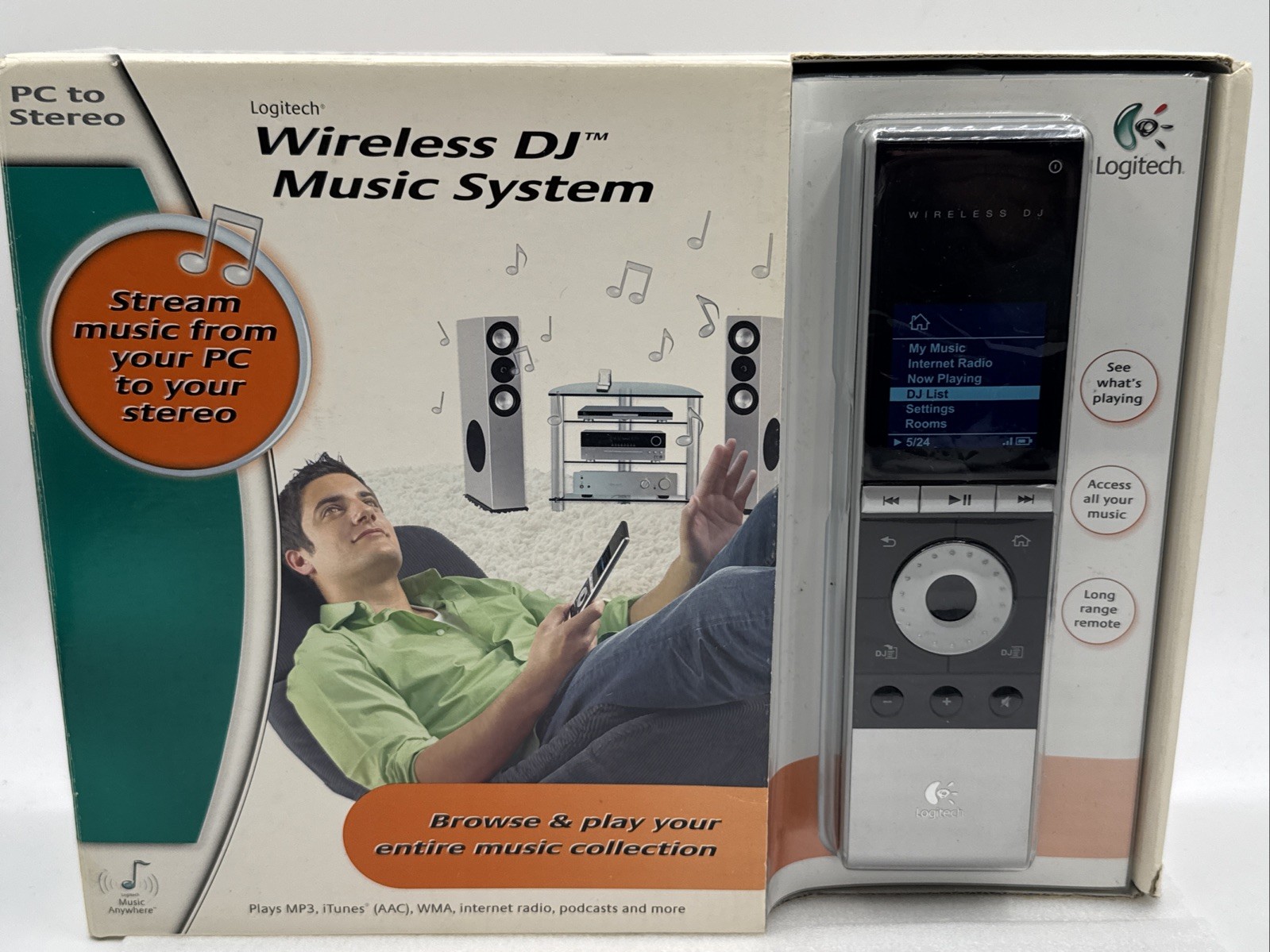 Logitech Wireless DJ Music System PC to Stereo 966194-0403 New MP3, iTunes, WMA