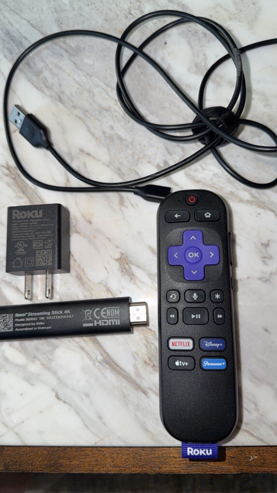 Roku Streaming Stick 4K 3820X2 2160p HDMI Black w/ Remote & Power Adapter