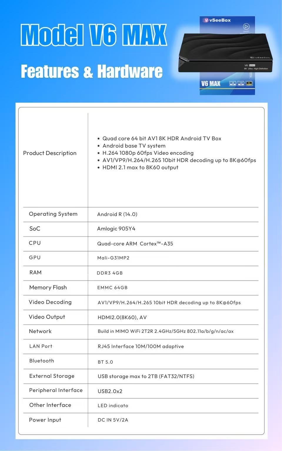 vSeeBox V6 MAX 8K Certified Distributor/ FAST/FREE SHIPPING