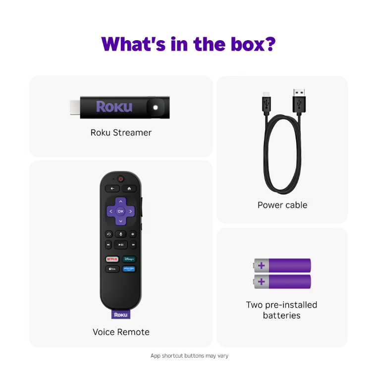 Roku HD Streamer 2026 Streaming Stick Device for TV with Voice Remote Free Cable