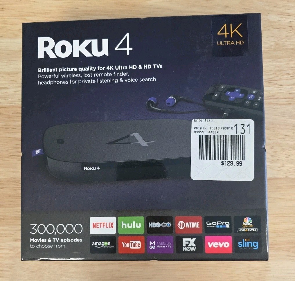 Roku 4 (4th Generation) 4K Ultra HD 4400R w/ Power Adapter & Remote