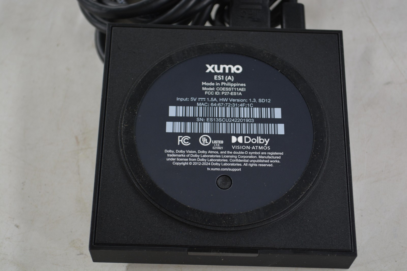Xumo Stream Box ES1(A) 4K Streaming Media Player HDR WiFi HDMI Black No Remote
