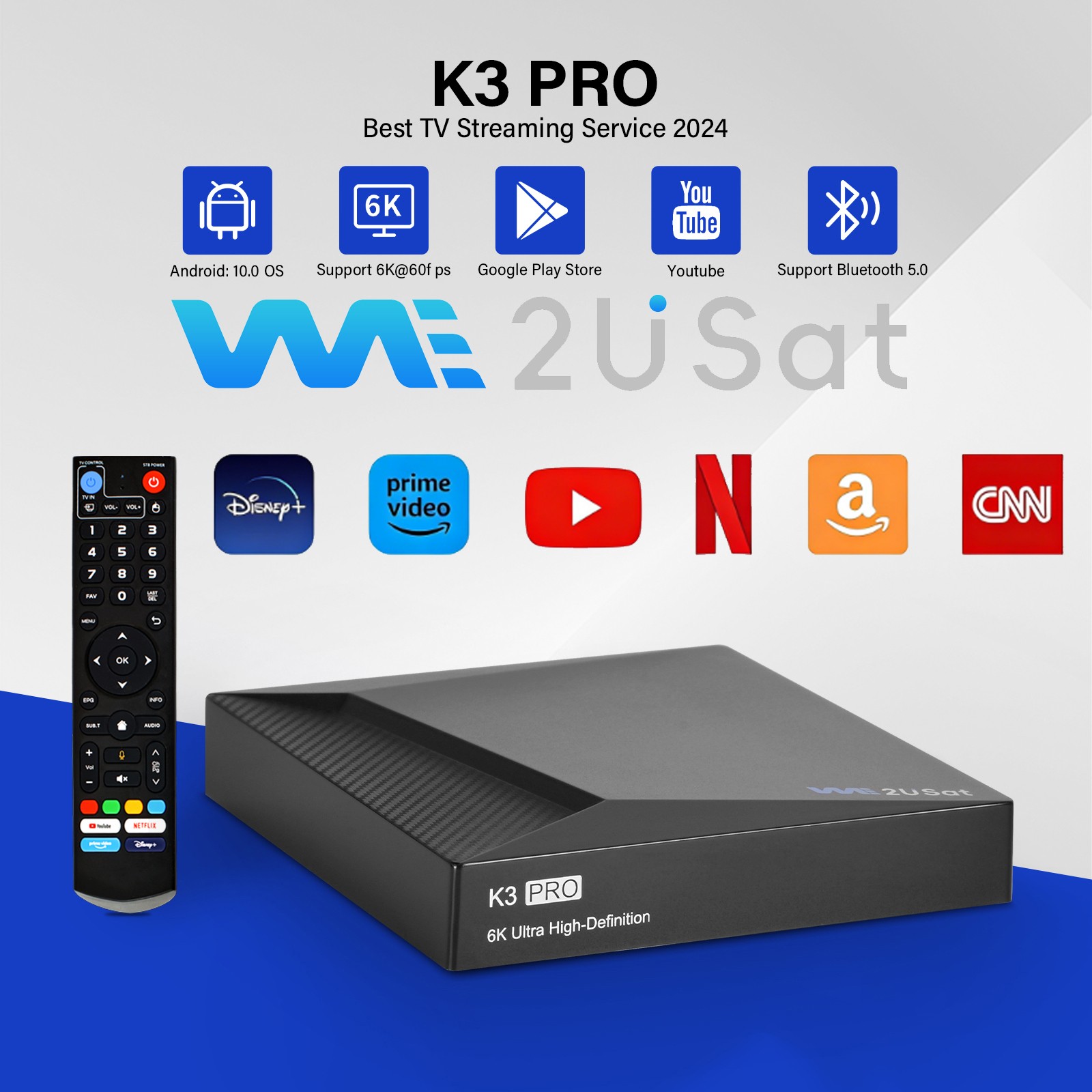 We2USat K3 PRO Android 10.0 IPTV Box 6K HD WiFi 5.0 Streaming Player 2026 New