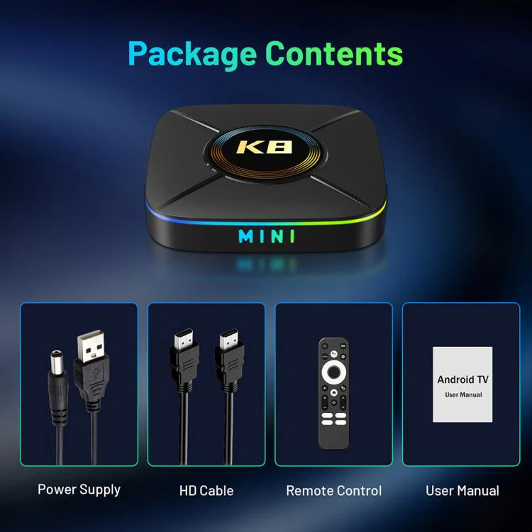 HK1 K8MINI 4K UHD Android 14 Smart TV Box with Remote Control, RK3518 Quad-Core,