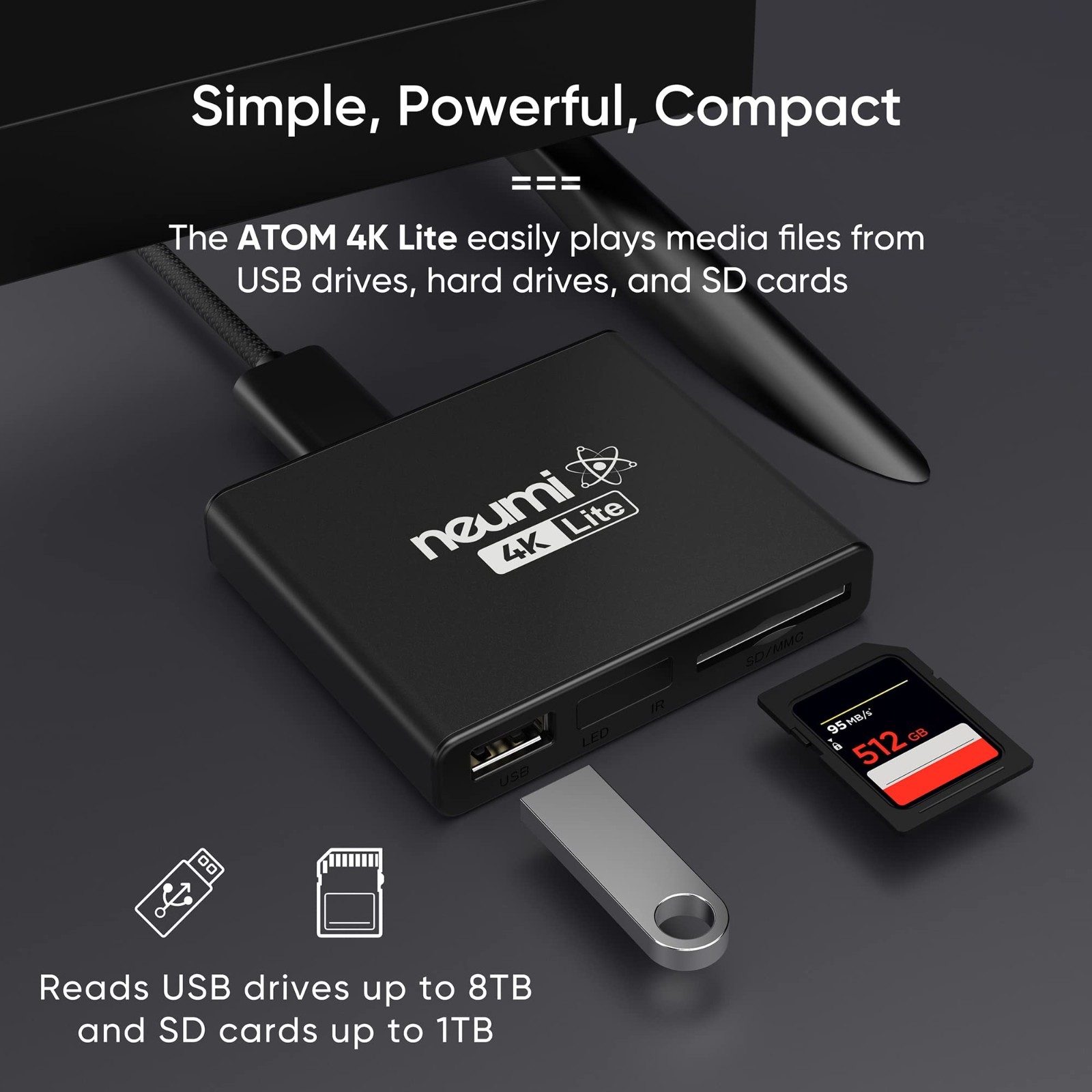 4K Ultra-HD Digital Media Player for USB & SD Cards – Plays HEVC/H.265, HDMI, AV