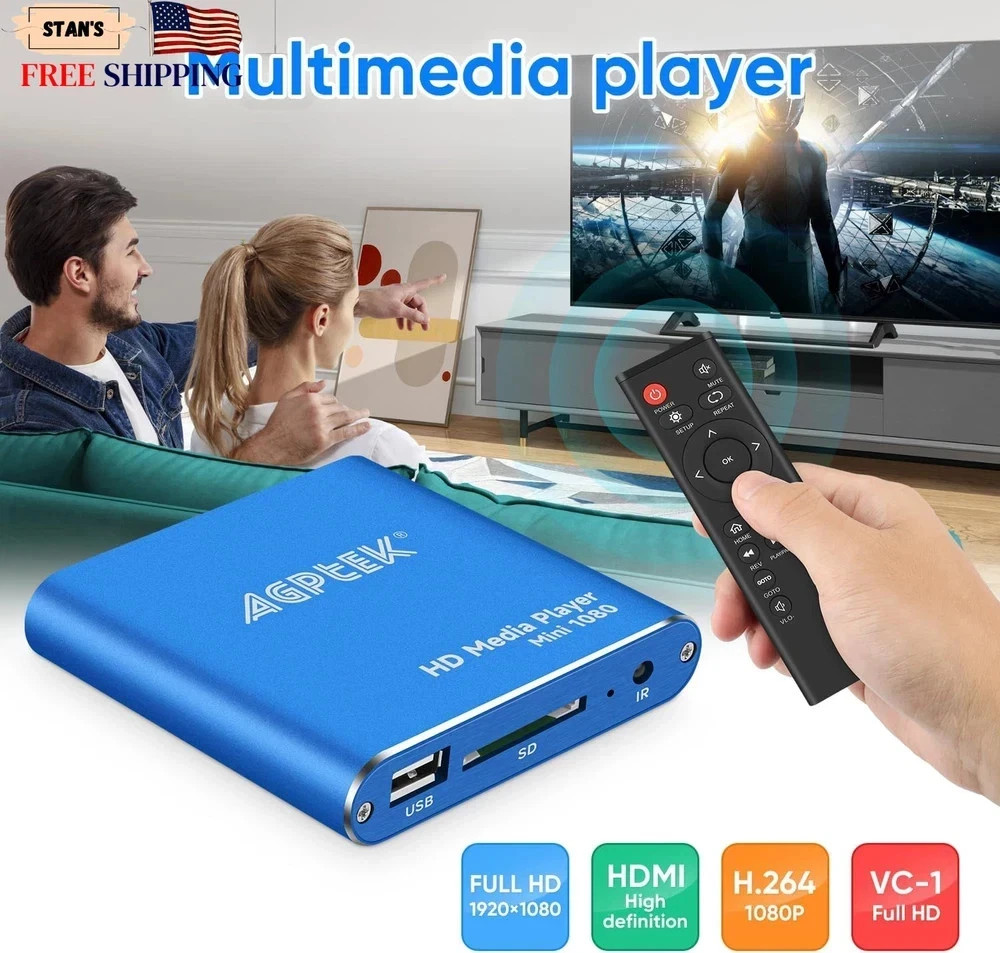 HDMI Media Player Blue Mini 1080p Full-HD Ultra HDMI MP4 Player for MKV/RM NEW