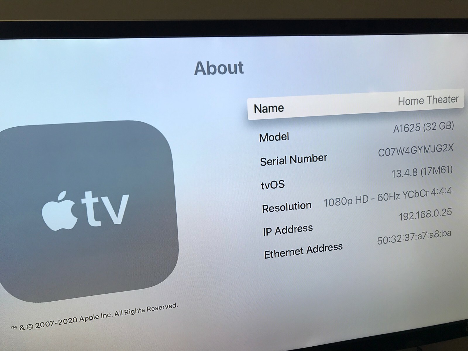 Apple TV 4th Generation 32GB HD Media Streamer Model A1625 – w/Non-Siri Remote