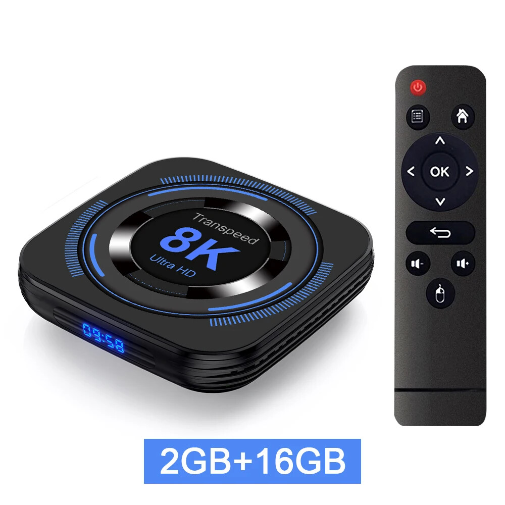 Transpeed Android TV BOX Dual Wifi Support 8K 4K BT Voice Media player Set
