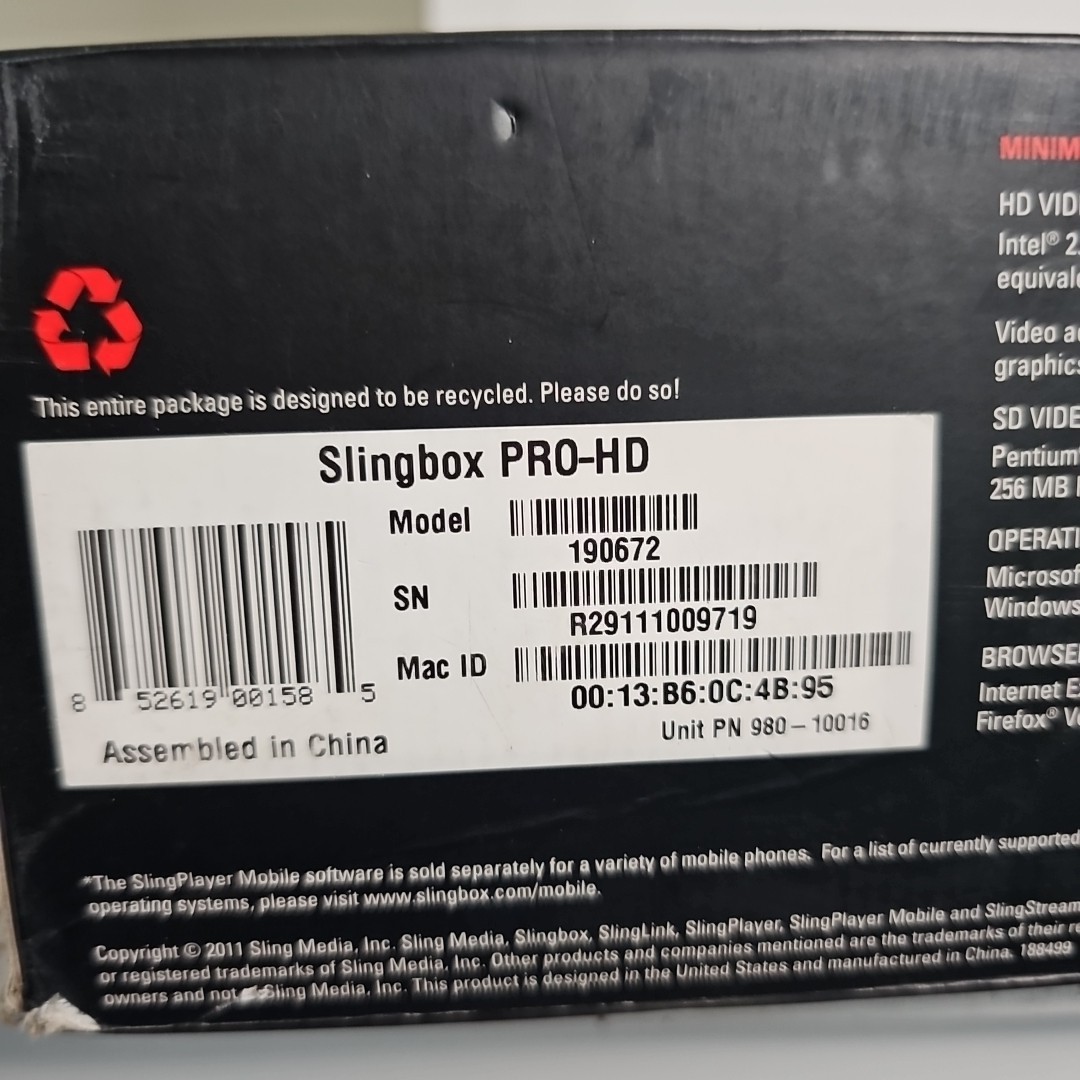 Slingbox PRO-HD SB300-100 Media Streamer 1080i Multiple Inputs Built-In TV Tuner