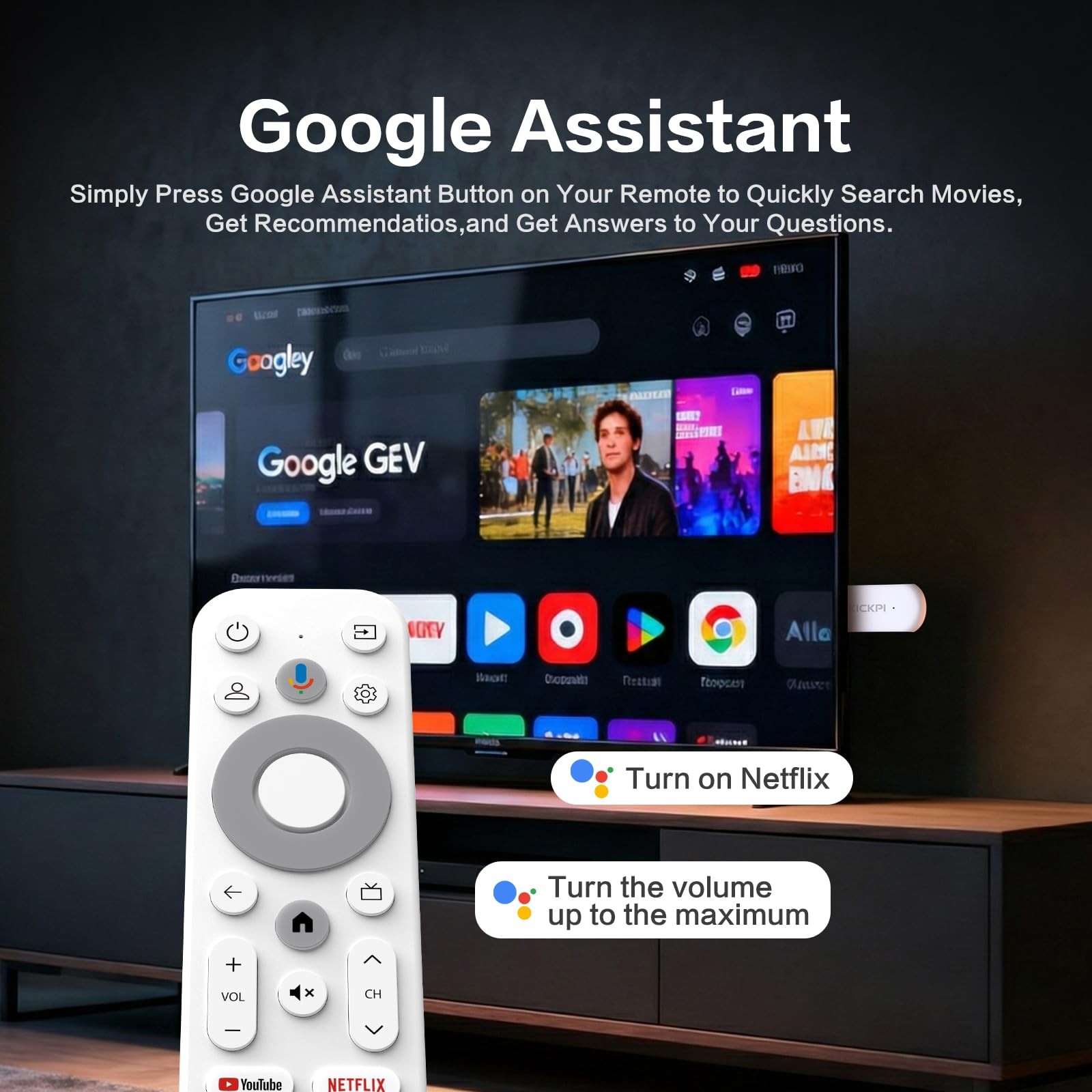 Android TV Stick 12.0, KICKPI KP2 Smart TV Stick 2GB RAM 8GB ROM, 4K Streamin…