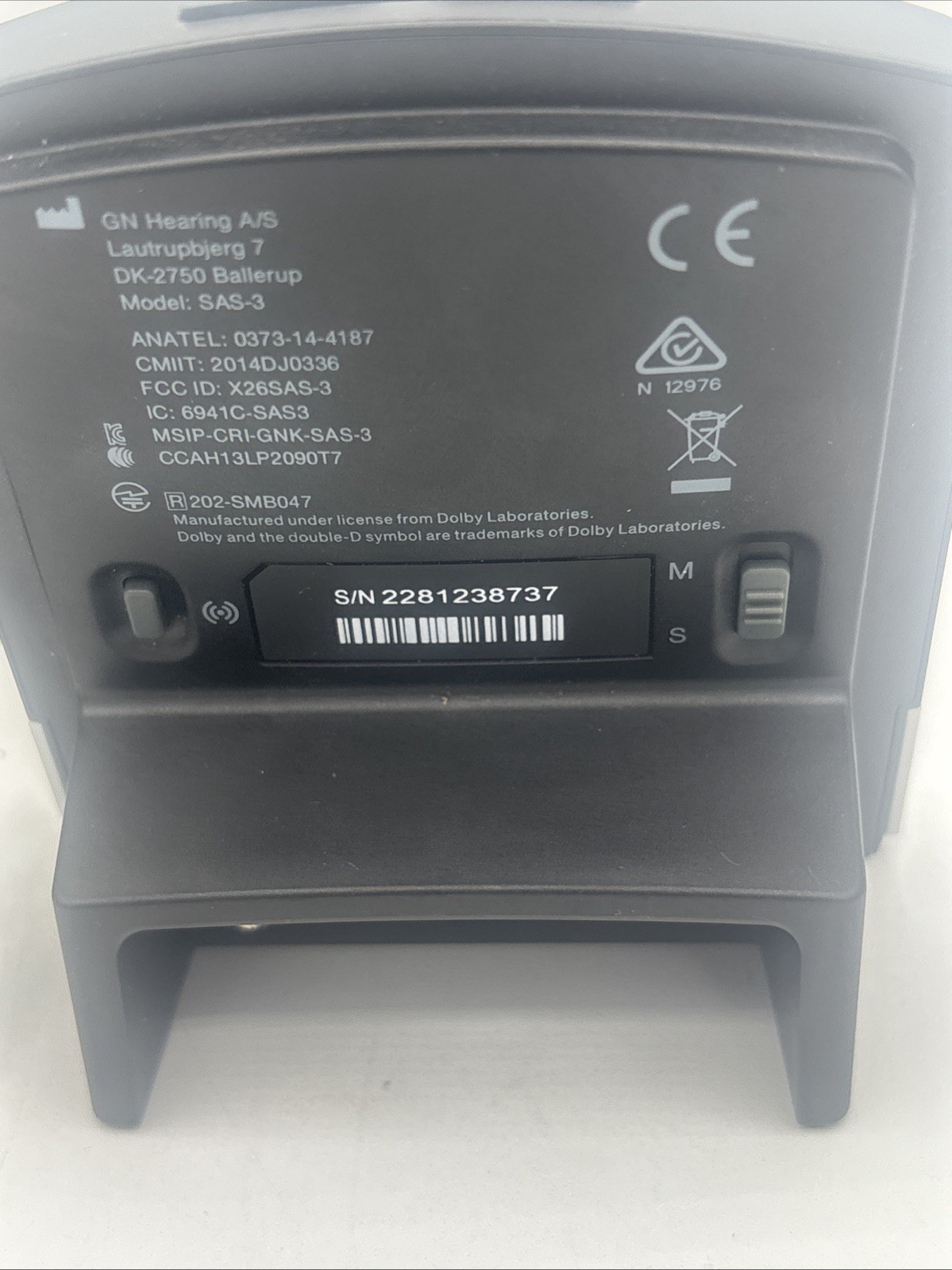 GN Hearing A/S (Model: SAS-3) ReSound Unite TV Streamer Dolby Digital Not Tested