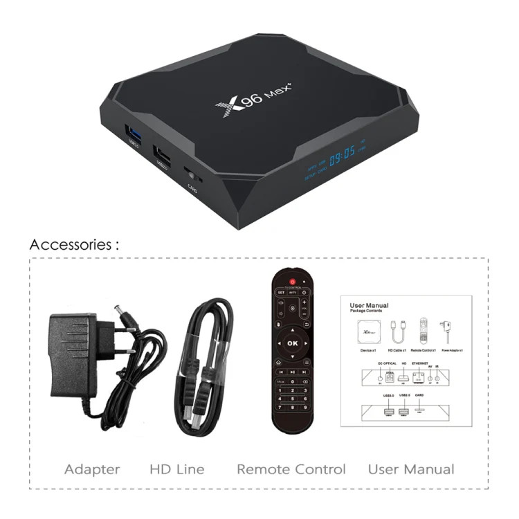 X96 max+ 4K Smart TV Box, Android 9.0, Amlogic S905X3 Quad-Core Cortex-A55,4GB+