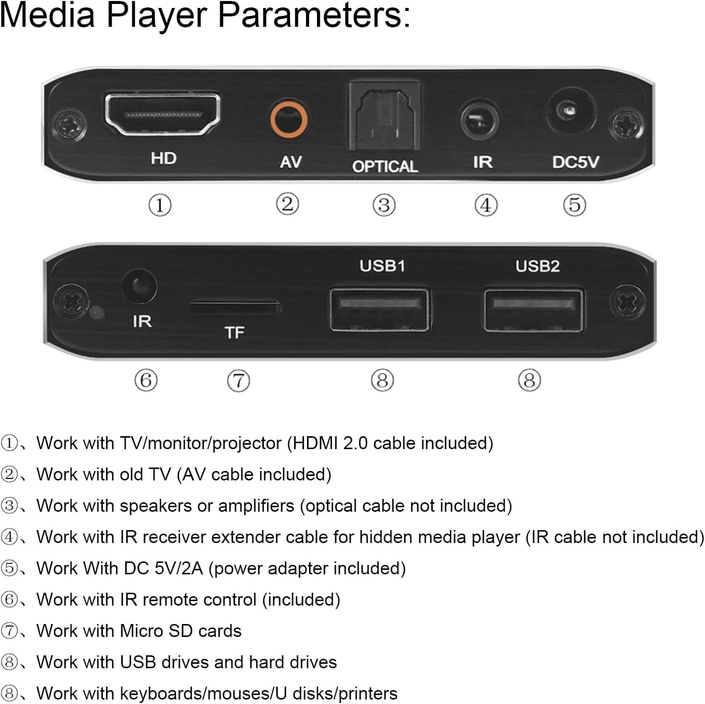 4K Ultra-HD Media Player for USB/HDD Drives SD Cards Plays HEVC HDMI AV MP3/JPG