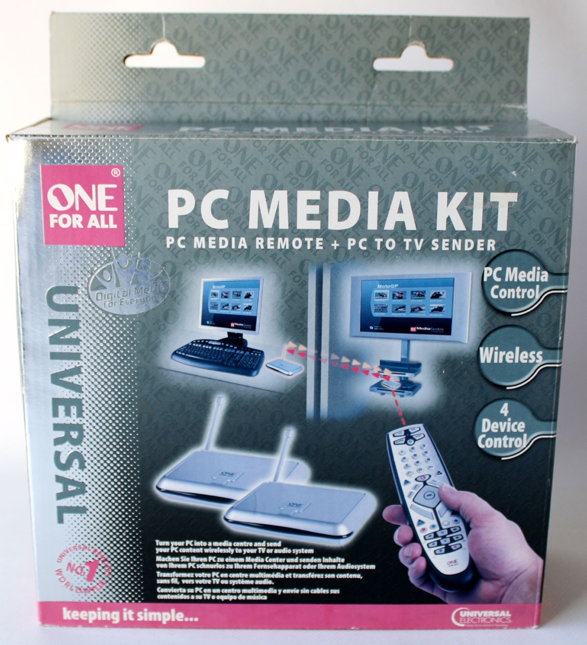 PC Media Kit Remote + PC to TV Sender 4 Device Control Universal One For All New