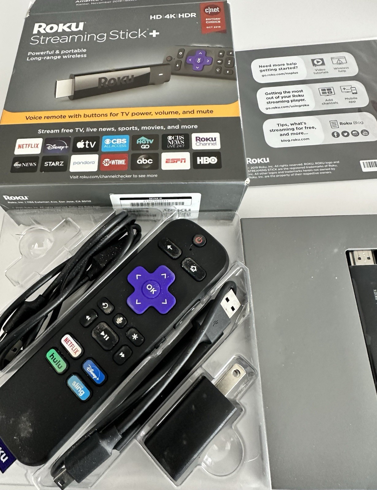 Roku Streaming Stick Plus 3810R – 4K HDR Media Player Voice Remote New Open Box