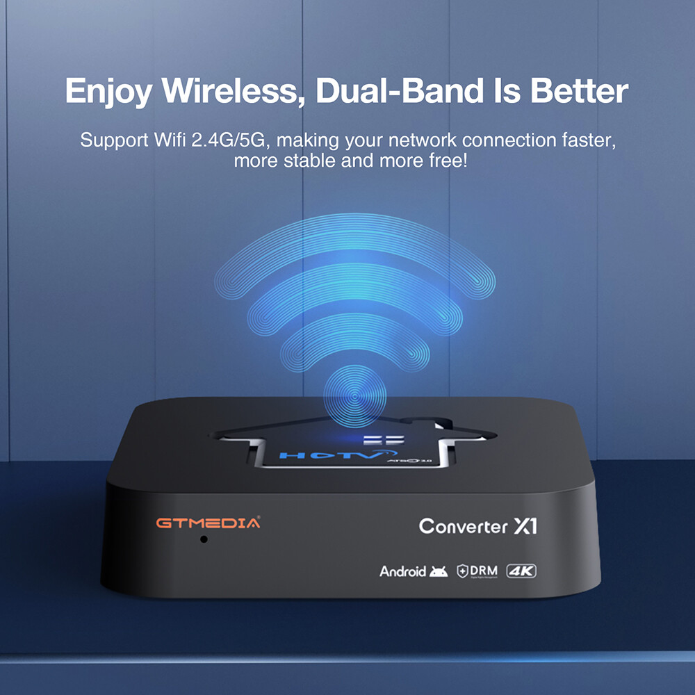 GTMedia X1 TV Tuner 4K ATSC 3.0 DRM over-the-air Free DVR Android Streaming Box