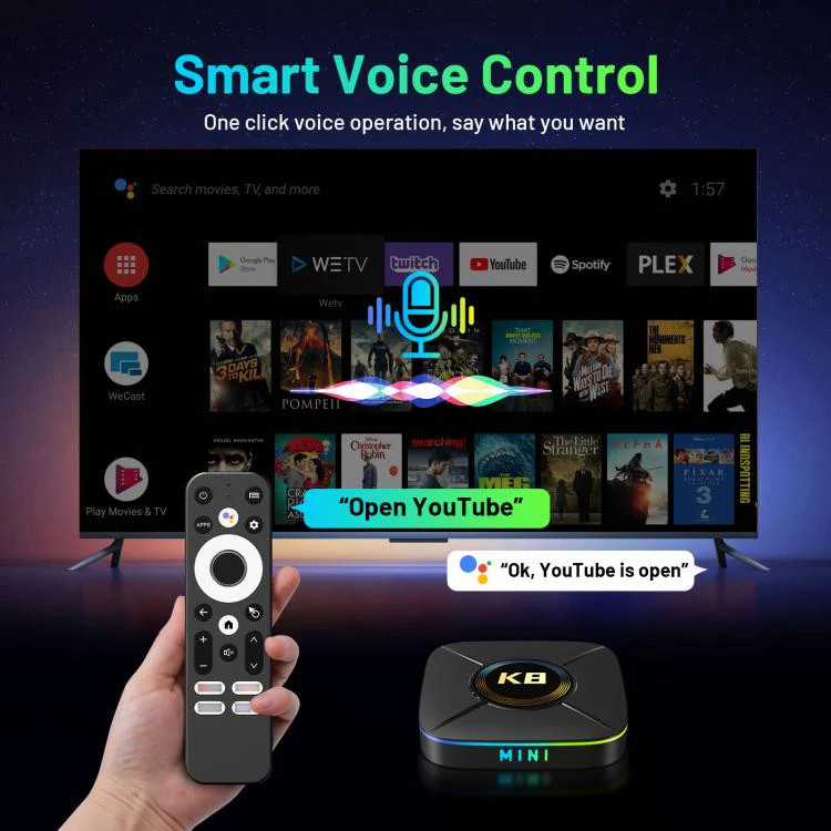 HK1 K8MINI 4K UHD Android 14 Smart TV Box with Remote Control, RK3518 Quad-Core,