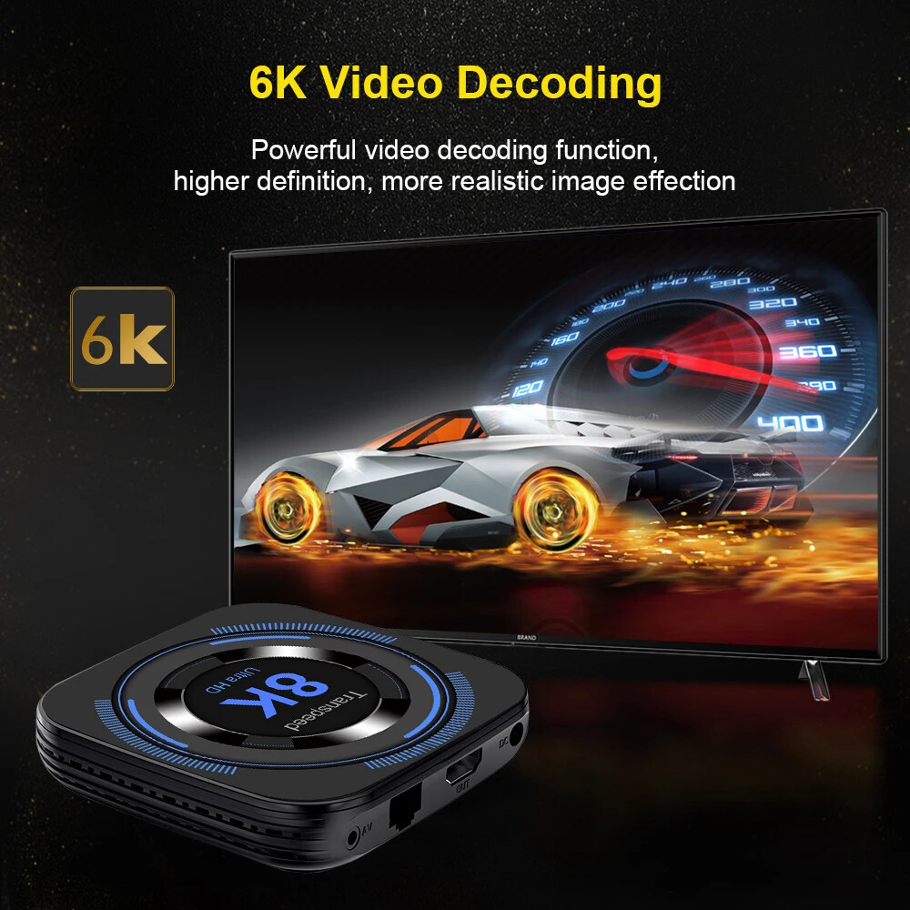 Transpeed Android TV BOX Dual Wifi Support 8K 4K BT Voice Media player Set