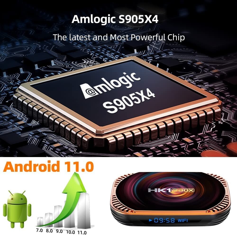 Android 11.0 TV Box 4GB RAM 64GB ROM TV Box HK1 Box X4 Amlogic S905X4 2 wifi BT
