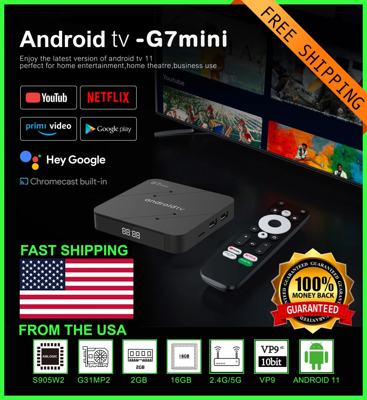 2023 SMART TV BOX ANDROID 11 Quad Core 2GB+16GB Ultra HD 4K – Fast No Buffering