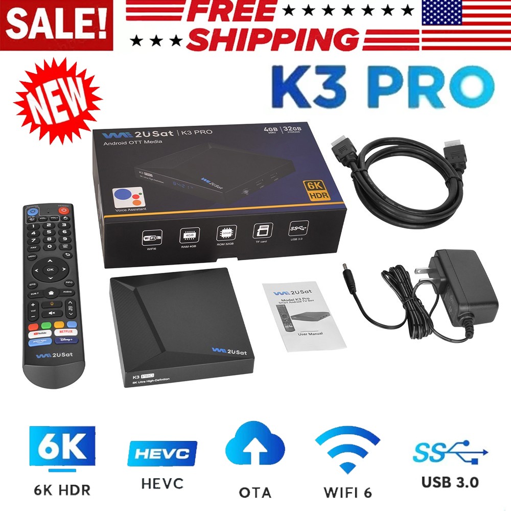 6K We2Usat K3Pro Android TV Box WIFI-6 Bluetooth Media Player UHD US Stock