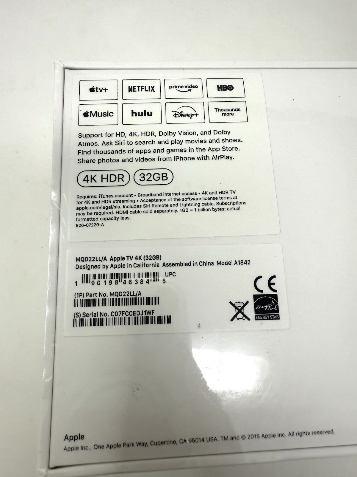 Apple TV 4K 32GB Black MQD22LL/A New Sealed New