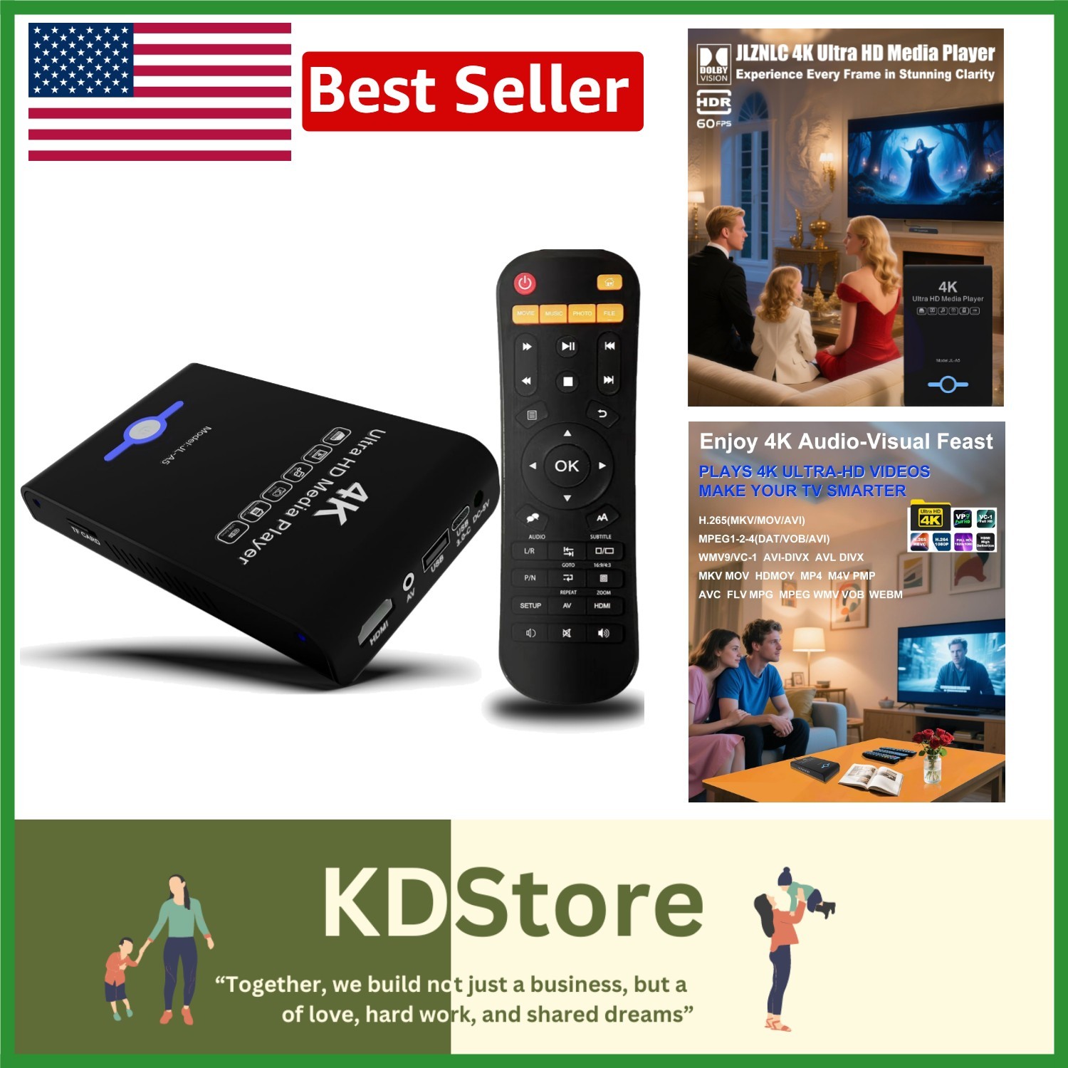 Compact 4K Media Player with Integrated HDD Enclosure for Videos & Music