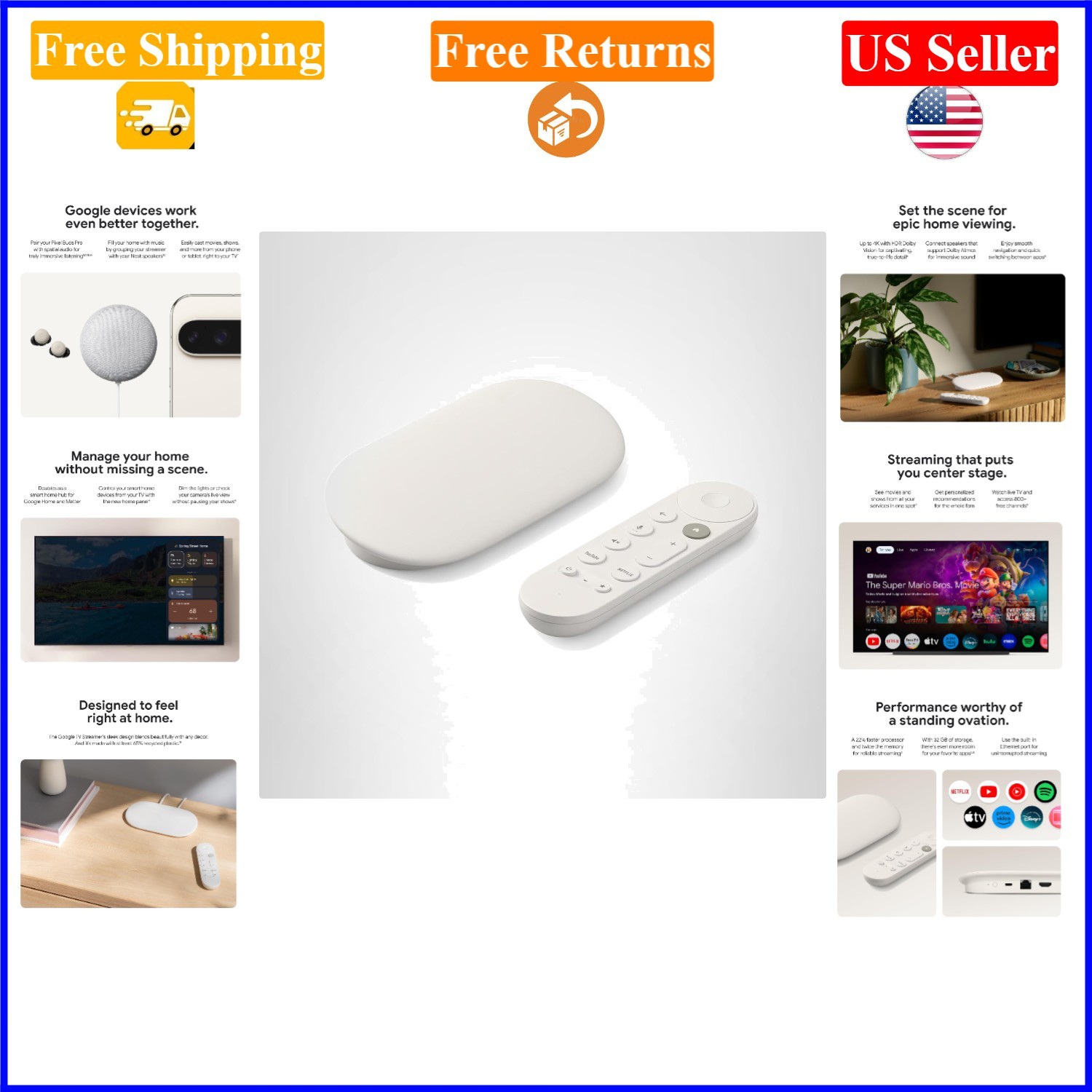 4K HDR TV Streamer with Voice Remote, 32GB Storage, Porcelain