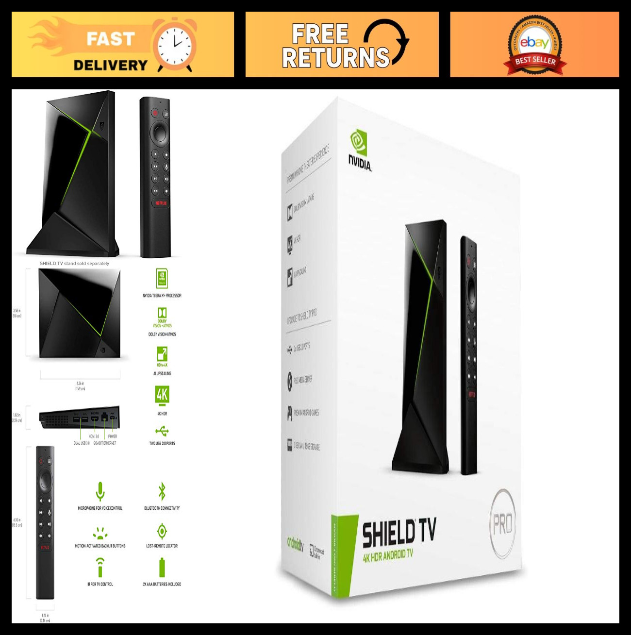 4K HDR Streaming Media Player, Dolby Vision, 3GB RAM, Alexa Compatible, USB Port