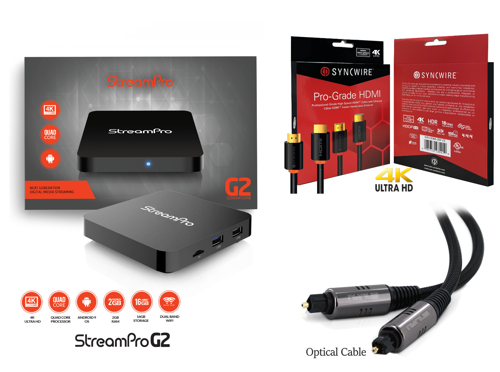 2021 Buzz TV StreamPro G2- 4K | 2GB RAM |16GB With 4K HDMI Cable | Optical Cable