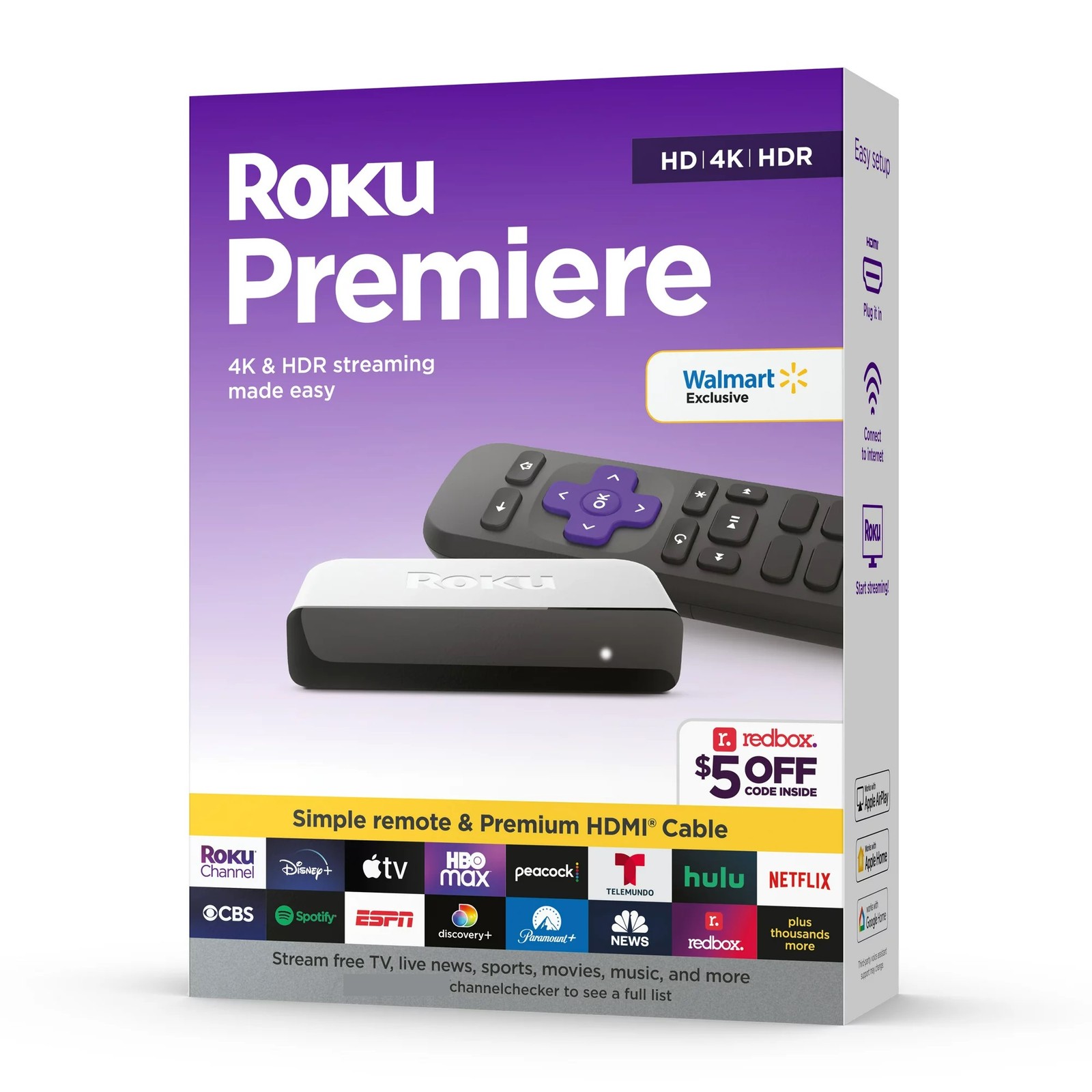 Roku 3920RW-SW 4K/HDR Streaming Media Player with Premium High Speed HDMI Cable