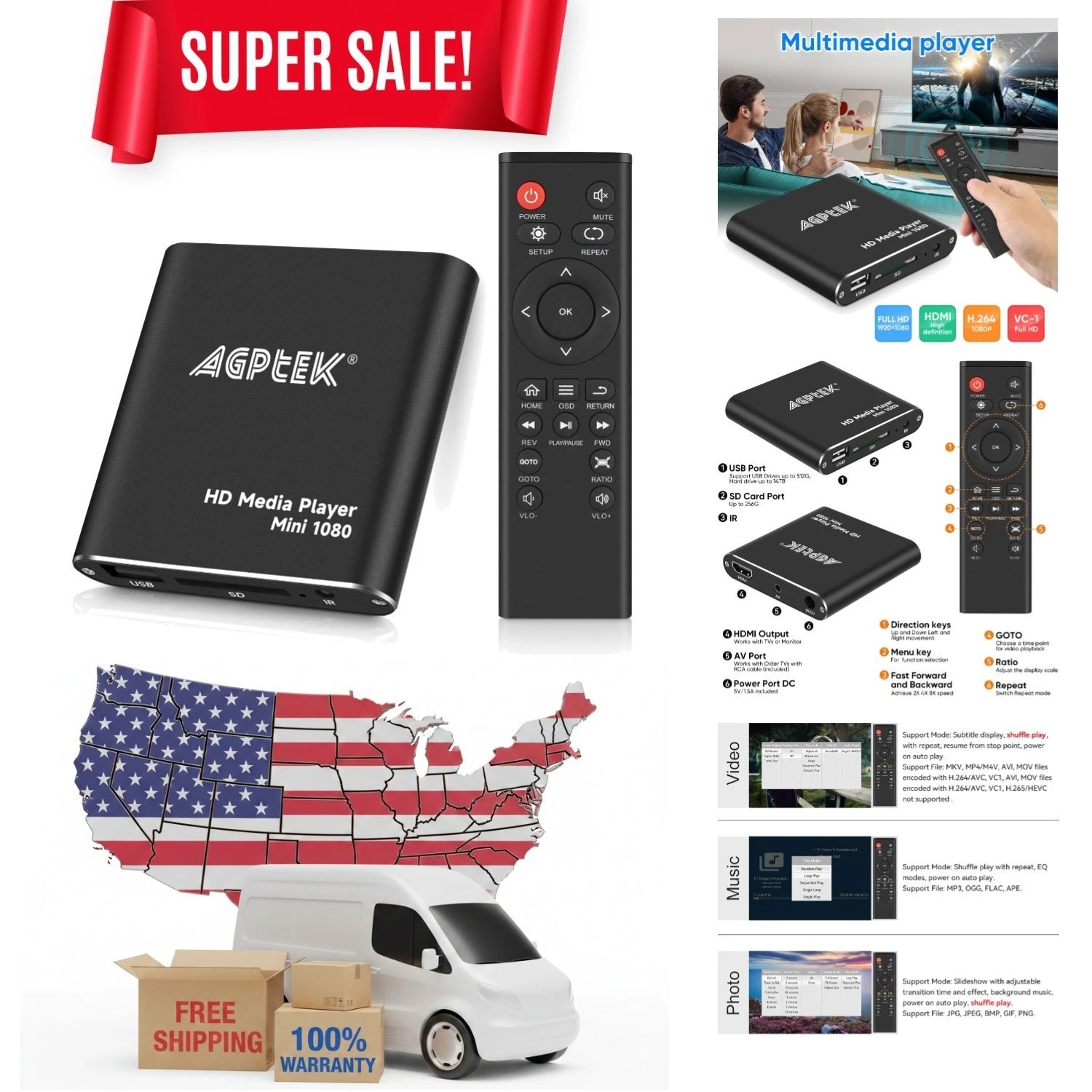 Miniature HDMI Player – 1080p Resolution with USB Playback & Recording Functions