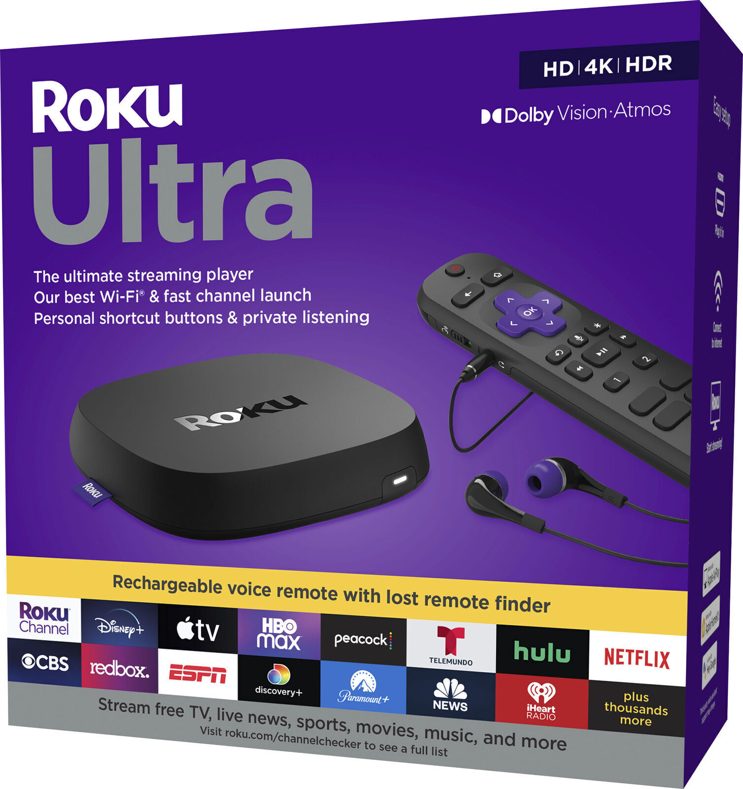 ROKU ULTRA 4K HDR STREAMING MEDIA PLAYER VOICE REMOTE PRO 4802R dolby
