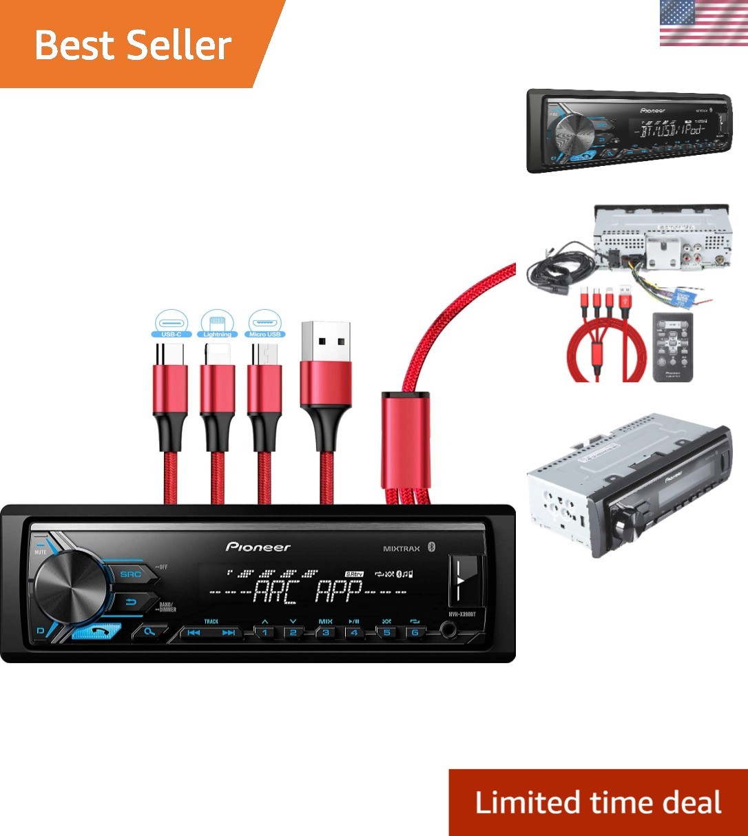 Pioneer MVH-X390BT Digital Media Receiver Bluetooth USB Car Radio + Zonoz 3-i…