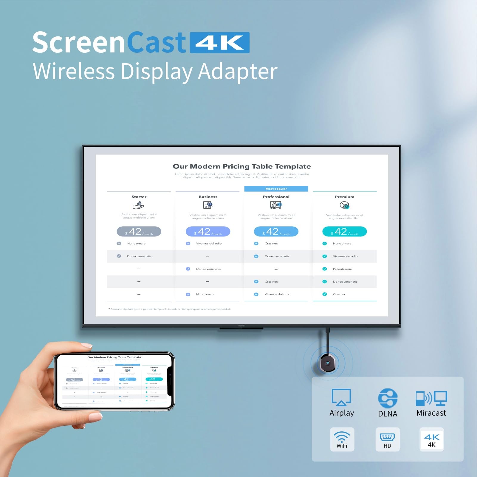 4K Wireless Display Adapter for TV, Screen Mirroring iOS Android Windows