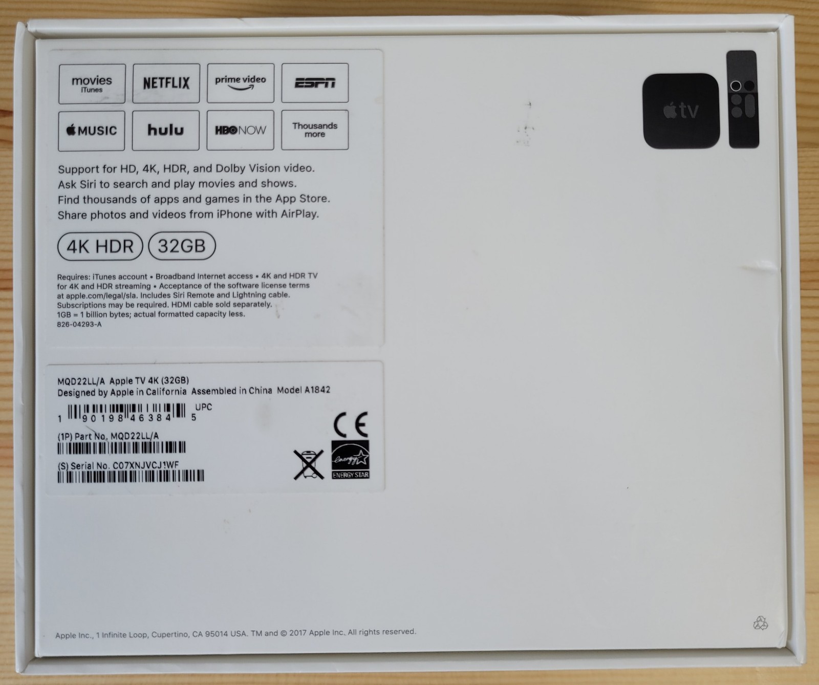 Box for the Apple TV 4K HDR 32GB Black A1842- BOX ONLY!! No Device.