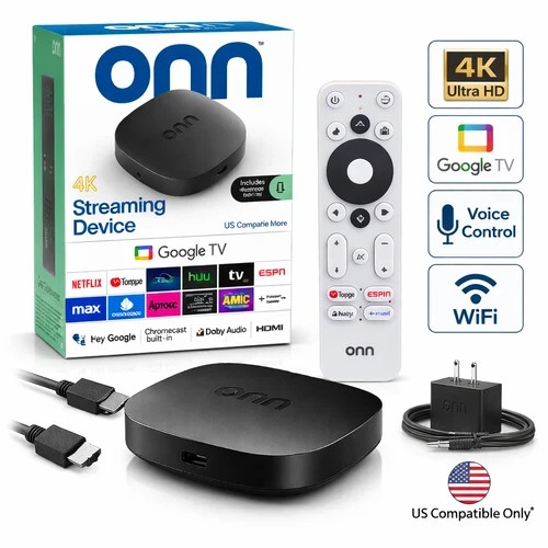 onn 4K Streaming Device, Google TV – Fast Streaming, Ultra HD, 8GB Storage, 2GB