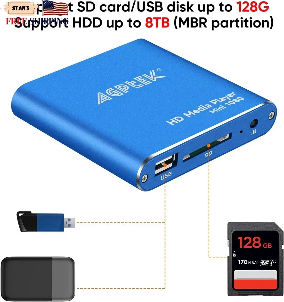 HDMI Media Player Blue Mini 1080p Full-HD Ultra HDMI MP4 Player for MKV/RM NEW